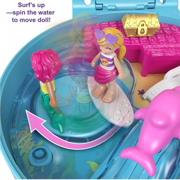 Polly Pocket Compact Playset Dolphinπ¬BeachποΈwMicroPollyMermaidπ§ββοΈDoll & Accs - Picture 4 of 8